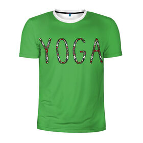 Мужская футболка 3D спортивная с принтом Йога в Курске, 100% полиэстер с улучшенными характеристиками | приталенный силуэт, круглая горловина, широкие плечи, сужается к линии бедра | зож | иностранные надписи | йога | слова на английском языке | узоры | фитнес.