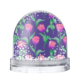 Снежный шар с принтом Тюльпаны на фиолетовом фоне в Курске, Пластик | Изображение внутри шара печатается на глянцевой фотобумаге с двух сторон | зеленый | листья | любовь | паттерн | праздник | природа | растения | розовый | романтика | тюльпаны | узор | фиолетовый | цветы