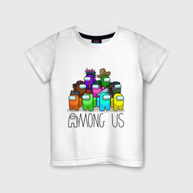 Детская футболка хлопок с принтом AMONG US - большая компания! в Курске, 100% хлопок | круглый вырез горловины, полуприлегающий силуэт, длина до линии бедер | among us | амонг аз | игра | игроки | космонавты | разные цвета