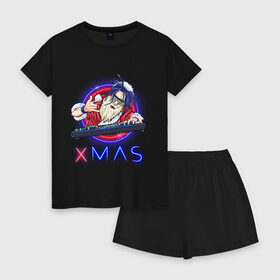 Женская пижама с шортиками хлопок с принтом Санта клаус-XMAS в Курске, 100% хлопок | футболка прямого кроя, шорты свободные с широкой мягкой резинкой | 