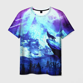 Мужская футболка 3D с принтом Night Wolf в Курске, 100% полиэфир | прямой крой, круглый вырез горловины, длина до линии бедер | night wolf | волк | горы | лес | ночь