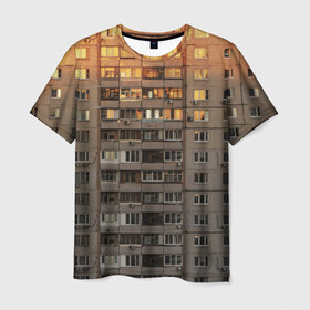 Мужская футболка 3D с принтом Панелька в Курске, 100% полиэфир | прямой крой, круглый вырез горловины, длина до линии бедер | Тематика изображения на принте: архитектура | грусть | здание | панелька | панельный дом | россия | советский | ссср | фото | эстетика