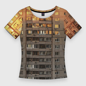 Женская футболка 3D Slim с принтом Панелька в Курске,  |  | архитектура | грусть | здание | панелька | панельный дом | россия | советский | ссср | фото | эстетика