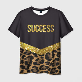 Мужская футболка 3D с принтом Success в Курске, 100% полиэфир | прямой крой, круглый вырез горловины, длина до линии бедер | success | swag | блеск | блестки | китч | леопард | леопардовый принт | понты | успех | успешные люди | фрик