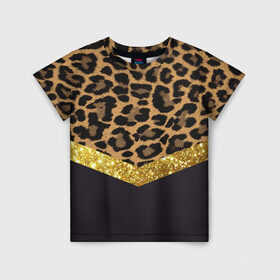 Детская футболка 3D с принтом Леопардовый принт в Курске, 100% гипоаллергенный полиэфир | прямой крой, круглый вырез горловины, длина до линии бедер, чуть спущенное плечо, ткань немного тянется | success | swagg | блеск | блестки | животнй принт | золотистый | золото | золотой | леопард | леопардовый принт | понты | тигровый