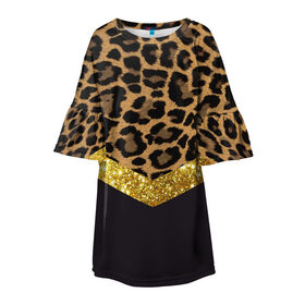 Детское платье 3D с принтом Леопардовый принт в Курске, 100% полиэстер | прямой силуэт, чуть расширенный к низу. Круглая горловина, на рукавах — воланы | success | swagg | блеск | блестки | животнй принт | золотистый | золото | золотой | леопард | леопардовый принт | понты | тигровый