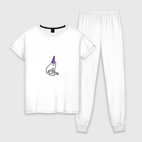 Женская пижама хлопок с принтом Грустный Вжух в Курске, 100% хлопок | брюки и футболка прямого кроя, без карманов, на брюках мягкая резинка на поясе и по низу штанин | 