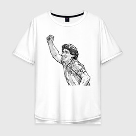 Мужская футболка хлопок Oversize с принтом Марадона в Курске, 100% хлопок | свободный крой, круглый ворот, “спинка” длиннее передней части | аргентина | диего | капитан | марадона | футбол | чемпион