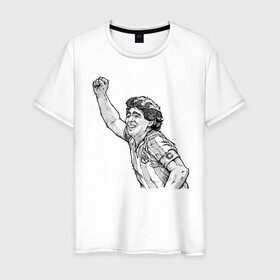 Мужская футболка хлопок с принтом Марадона в Курске, 100% хлопок | прямой крой, круглый вырез горловины, длина до линии бедер, слегка спущенное плечо. | аргентина | диего | капитан | марадона | футбол | чемпион