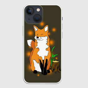 Чехол для iPhone 13 mini с принтом Лиса в лесу в Курске,  |  | animals | fox | в лесу | дерево | дикий | животные | зверек | зверь | кусты | лес | лесной | лесные | лиса | лисенок | лисица | лисичка | листья | мордочка | мультяшный | пенек | природа | растения | рыжая