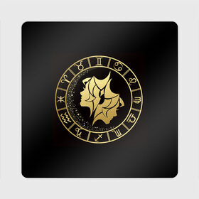 Магнит виниловый Квадрат с принтом Близнецы в Курске, полимерный материал с магнитным слоем | размер 9*9 см, закругленные углы | близнецы | знаки зодиака | золотой рисунок | черный фон