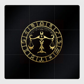 Магнитный плакат 3Х3 с принтом Весы в Курске, Полимерный материал с магнитным слоем | 9 деталей размером 9*9 см | весы | знаки зодиака | золотой рисунок | черный фон