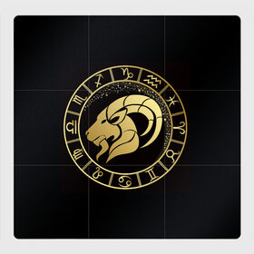 Магнитный плакат 3Х3 с принтом Козерог в Курске, Полимерный материал с магнитным слоем | 9 деталей размером 9*9 см | знаки зодиака | золотой рисунок | козерог | черный фон