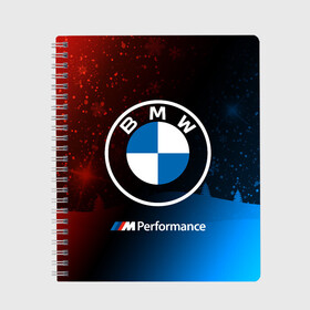 Тетрадь с принтом BMW - Снежный в Курске, 100% бумага | 48 листов, плотность листов — 60 г/м2, плотность картонной обложки — 250 г/м2. Листы скреплены сбоку удобной пружинной спиралью. Уголки страниц и обложки скругленные. Цвет линий — светло-серый
 | Тематика изображения на принте: 2020 | auto | b m w | bmv | bmw | car | logo | moto | performance | power | series | sport | авто | б м в | бмв | год | игра | игры | иьц | лого | логотип | марка | машина | мото | мотоцикл | новогодний | новый | павер | перфоманс | серии |