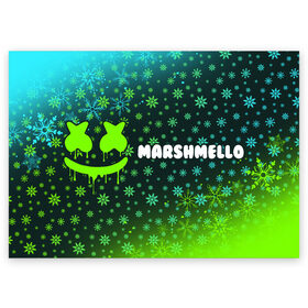 Поздравительная открытка с принтом MARSHMELLO - Зимний в Курске, 100% бумага | плотность бумаги 280 г/м2, матовая, на обратной стороне линовка и место для марки
 | Тематика изображения на принте: face | logo | marsh | marshmallow | marshmello | marshmelo | mello | smile | год | лицо | лого | маршмеллов | маршмеллоу | маршмеллу | маршмело | маршмелов | маршмелоу | маска | музыка | новогодний | новый | рожица | символ | смайл