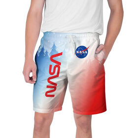Мужские шорты 3D с принтом NASA - Snow в Курске,  полиэстер 100% | прямой крой, два кармана без застежек по бокам. Мягкая трикотажная резинка на поясе, внутри которой широкие завязки. Длина чуть выше колен | Тематика изображения на принте: 