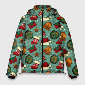 Мужская зимняя куртка 3D с принтом Новогодний узор в Курске, верх — 100% полиэстер; подкладка — 100% полиэстер; утеплитель — 100% полиэстер | длина ниже бедра, свободный силуэт Оверсайз. Есть воротник-стойка, отстегивающийся капюшон и ветрозащитная планка. 

Боковые карманы с листочкой на кнопках и внутренний карман на молнии. | 