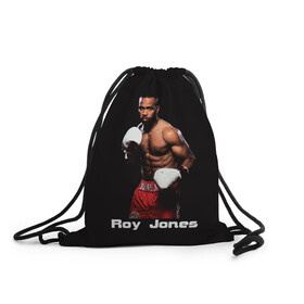 Рюкзак-мешок 3D с принтом Roy Jones в Курске, 100% полиэстер | плотность ткани — 200 г/м2, размер — 35 х 45 см; лямки — толстые шнурки, застежка на шнуровке, без карманов и подкладки | Тематика изображения на принте: boxer | boxing | great boxer | roy jones | roy jones lettering | roy jones print | бокс | боксер | великий боксер | надпись roy jones | принт roy jones | рой джонс