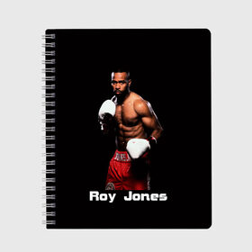 Тетрадь с принтом Roy Jones в Курске, 100% бумага | 48 листов, плотность листов — 60 г/м2, плотность картонной обложки — 250 г/м2. Листы скреплены сбоку удобной пружинной спиралью. Уголки страниц и обложки скругленные. Цвет линий — светло-серый
 | boxer | boxing | great boxer | roy jones | roy jones lettering | roy jones print | бокс | боксер | великий боксер | надпись roy jones | принт roy jones | рой джонс