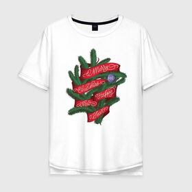 Мужская футболка хлопок Oversize с принтом Merry Christmas Happy New Year в Курске, 100% хлопок | свободный крой, круглый ворот, “спинка” длиннее передней части | 
