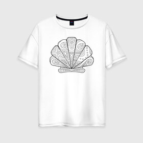 Женская футболка хлопок Oversize с принтом Морская ракушка с узорами в Курске, 100% хлопок | свободный крой, круглый ворот, спущенный рукав, длина до линии бедер
 | гребешок | линейный | море | морское | океан | ракушка | узоры | чёрно  белый