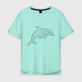 Мужская футболка хлопок Oversize с принтом Дельфин линейный с узорами в Курске, 100% хлопок | свободный крой, круглый ворот, “спинка” длиннее передней части | дельфин | животное | линейный | морское | океанское | узоры | чёрно  белый