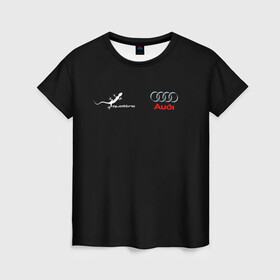 Женская футболка 3D с принтом Audi QuaTTro в Курске, 100% полиэфир ( синтетическое хлопкоподобное полотно) | прямой крой, круглый вырез горловины, длина до линии бедер | авто | автомобиль | ауди | знак | кольца | красный | машина | надпись | узоры | черный