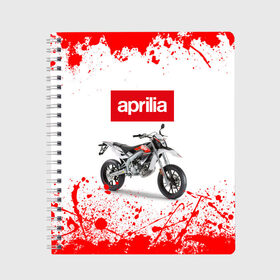 Тетрадь с принтом Aprilia (Z) в Курске, 100% бумага | 48 листов, плотность листов — 60 г/м2, плотность картонной обложки — 250 г/м2. Листы скреплены сбоку удобной пружинной спиралью. Уголки страниц и обложки скругленные. Цвет линий — светло-серый
 | Тематика изображения на принте: aprilia | aprilia racing | bike | moto | motocycle | sportmotorcycle | априлия | мото | мотоспорт