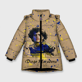 Зимняя куртка для девочек 3D с принтом Diego Maradona в Курске, ткань верха — 100% полиэстер; подклад — 100% полиэстер, утеплитель — 100% полиэстер. | длина ниже бедра, удлиненная спинка, воротник стойка и отстегивающийся капюшон. Есть боковые карманы с листочкой на кнопках, утяжки по низу изделия и внутренний карман на молнии. 

Предусмотрены светоотражающий принт на спинке, радужный светоотражающий элемент на пуллере молнии и на резинке для утяжки. | cup | diego maradona | diego maradona letterin | diego maradona print | football | footballer | great footballer | number 10 | великий футболист | диего марадона | кубок | надпись диего марадона | номер 10 | принт диего марадона | футбол 