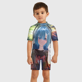 Детский купальный костюм 3D с принтом Rem Slayer в Курске, Полиэстер 85%, Спандекс 15% | застежка на молнии на спине | anime | re zero | rem | slayer | жизнь с нуля | ре зеро | рем