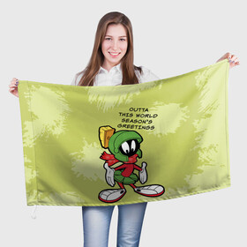 Флаг 3D с принтом Seasons greetings в Курске, 100% полиэстер | плотность ткани — 95 г/м2, размер — 67 х 109 см. Принт наносится с одной стороны | looney | martian | marvin | tunes | vdzajul | марвин | марсианин
