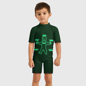 Детский купальный костюм 3D с принтом Vault Boy HP в Курске, Полиэстер 85%, Спандекс 15% | застежка на молнии на спине | fallout | hp | pip boy | vault boy | фоллаут | экран pip boy