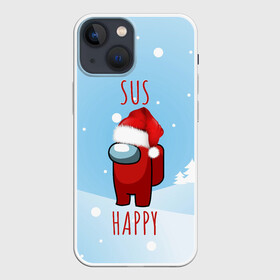 Чехол для iPhone 13 mini с принтом SUS HAPPY AMONG US в Курске,  |  | claus | imposter | impostor | red | santa | амонг ас | ёлка | клаус | красный | нг | новогодний | подозрительный | предатель | санта | скин | счастливый