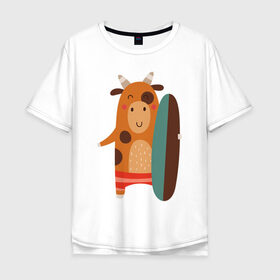 Мужская футболка хлопок Oversize с принтом Веселый бык в Курске, 100% хлопок | свободный крой, круглый ворот, “спинка” длиннее передней части | 