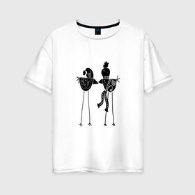 Женская футболка хлопок Oversize с принтом Черно-белые птички в Курске, 100% хлопок | свободный крой, круглый ворот, спущенный рукав, длина до линии бедер
 | 