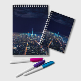 Блокнот с принтом Ночной город в Курске, 100% бумага | 48 листов, плотность листов — 60 г/м2, плотность картонной обложки — 250 г/м2. Листы скреплены удобной пружинной спиралью. Цвет линий — светло-серый
 | Тематика изображения на принте: city | new york city | город | ночь | нью йорк