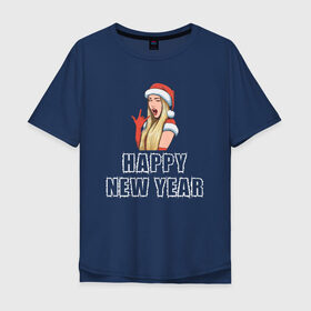 Мужская футболка хлопок Oversize с принтом Happy New Year в Курске, 100% хлопок | свободный крой, круглый ворот, “спинка” длиннее передней части | 