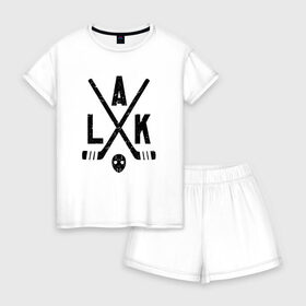 Женская пижама с шортиками хлопок с принтом Лос-Анджелес Кингз в Курске, 100% хлопок | футболка прямого кроя, шорты свободные с широкой мягкой резинкой | 