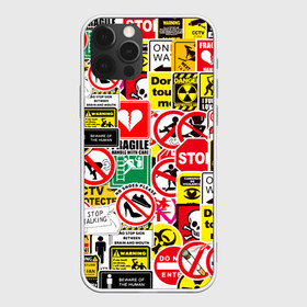 Чехол для iPhone 12 Pro Max с принтом Запрещающие знаки в Курске, Силикон |  | Тематика изображения на принте: danger | sticker bombing | запрещающие знаки | опасность | прикол | стикер бомбинг | череп