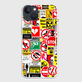 Чехол для iPhone 13 с принтом Запрещающие знаки в Курске,  |  | danger | sticker bombing | запрещающие знаки | опасность | прикол | стикер бомбинг | череп