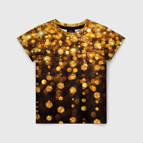 Детская футболка 3D с принтом ЗОЛОТЫЕ БЛЕСТКИ в Курске, 100% гипоаллергенный полиэфир | прямой крой, круглый вырез горловины, длина до линии бедер, чуть спущенное плечо, ткань немного тянется | gold | pattern | rain | блестки | блестящий | дождь | звезды | золото | красиво | новый год | праздник | снежинки | текстуры