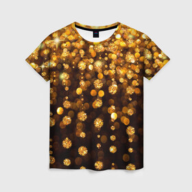 Женская футболка 3D с принтом ЗОЛОТЫЕ БЛЕСТКИ в Курске, 100% полиэфир ( синтетическое хлопкоподобное полотно) | прямой крой, круглый вырез горловины, длина до линии бедер | gold | pattern | rain | блестки | блестящий | дождь | звезды | золото | красиво | новый год | праздник | снежинки | текстуры