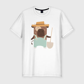 Мужская футболка хлопок Slim с принтом Бык садовник в Курске, 92% хлопок, 8% лайкра | приталенный силуэт, круглый вырез ворота, длина до линии бедра, короткий рукав | 