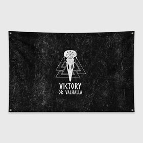 Флаг-баннер с принтом Victory or Valhalla в Курске, 100% полиэстер | размер 67 х 109 см, плотность ткани — 95 г/м2; по краям флага есть четыре люверса для крепления | вальхалла | викинг | ворон | символ | скандинавия | череп | язычество