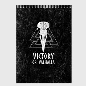 Скетчбук с принтом Victory or Valhalla в Курске, 100% бумага
 | 48 листов, плотность листов — 100 г/м2, плотность картонной обложки — 250 г/м2. Листы скреплены сверху удобной пружинной спиралью | вальхалла | викинг | ворон | символ | скандинавия | череп | язычество