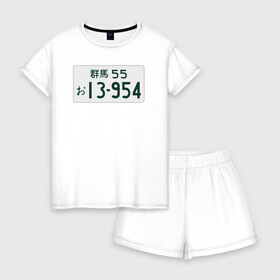 Женская пижама с шортиками хлопок с принтом Initial D Номер  в Курске, 100% хлопок | футболка прямого кроя, шорты свободные с широкой мягкой резинкой | Тематика изображения на принте: ae86 | initial d | jdm | анимэ | иероглифы | номер | япония