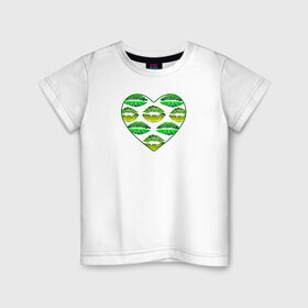 Детская футболка хлопок с принтом Зелёный поцелуй в Курске, 100% хлопок | круглый вырез горловины, полуприлегающий силуэт, длина до линии бедер | губы | день валентина | зелёный | любовь | отпечатки | сердечко | сердце