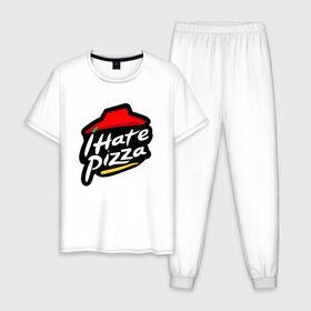 Мужская пижама хлопок с принтом I Hate Pizza в Курске, 100% хлопок | брюки и футболка прямого кроя, без карманов, на брюках мягкая резинка на поясе и по низу штанин
 | hate pizza | pizza hut | ненавижу | пицца | хейтер