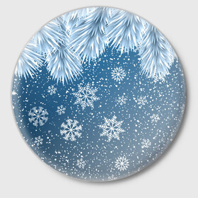 Значок с принтом Снежное Настроенние в Курске,  металл | круглая форма, металлическая застежка в виде булавки | елочные иголки | новый год | рисунок | снег | снежинки