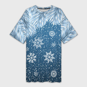 Платье-футболка 3D с принтом Снежное Настроенние в Курске,  |  | елочные иголки | новый год | рисунок | снег | снежинки
